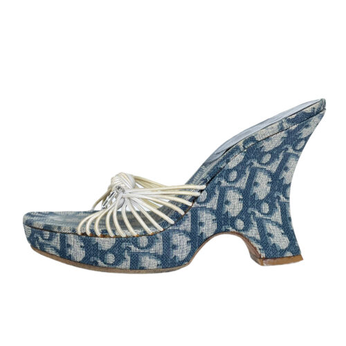 Vintage Dior Monogram Wedge Heels in Blue UK 3.5 | NITRYL