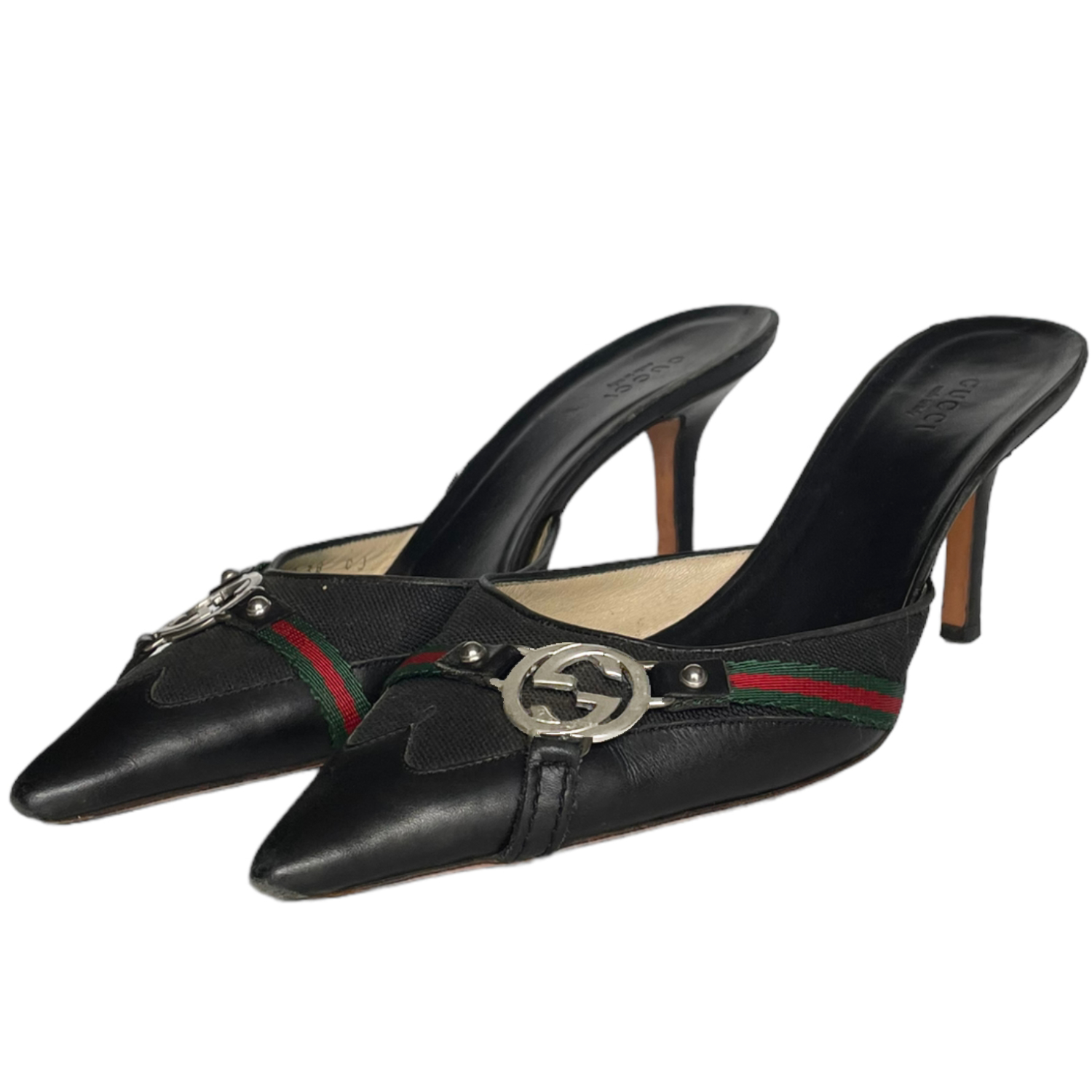 Vintage Gucci Logo Mule Heels in Black UK 5 | NITRYL