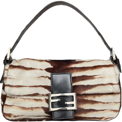 Vintage Fendi Striped Calfskin Shoulder Baguette Bag in Brown | NITRYL