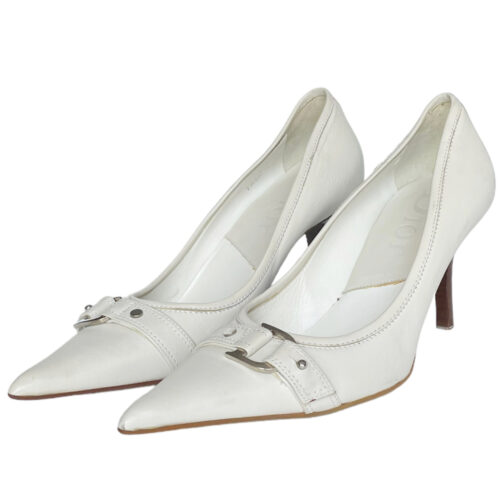 Vintage Dior Logo Heels in White / Silver UK 4 | NITRYL