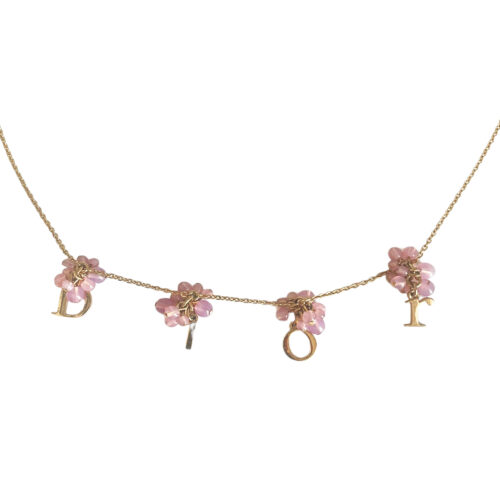 Vintage Dior Spellout Beaded Necklace in Gold / Pink | NITRYL