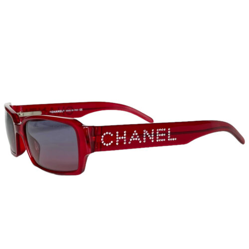 Vintage Chanel Diamante Spellout Sunglasses in Red | NITRYL