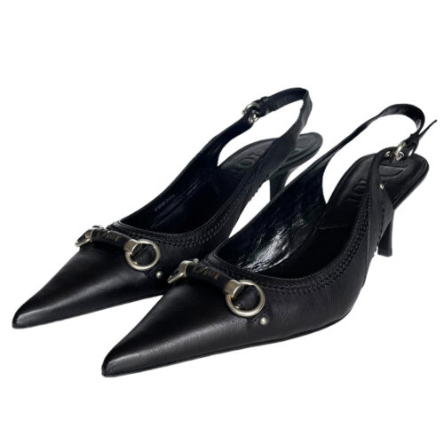 Vintage Dior Logo Slingback Heels in Black / Silver UK 6 | NITRYL