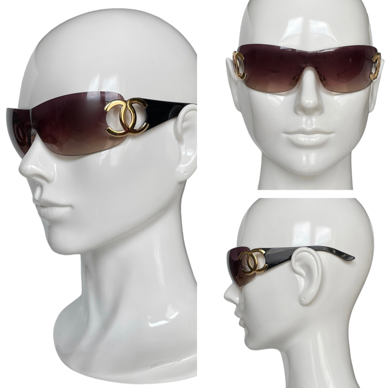 Chanel Logo Wraparound Sunglasses in Brown / Gold Nitryl