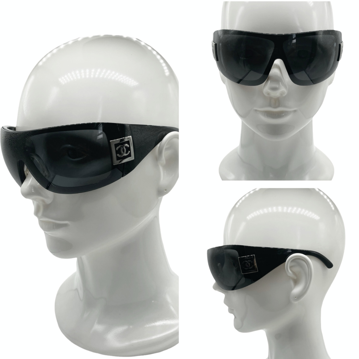 Chanel Logo Oversized Ski Sunglasses in Black / Silver