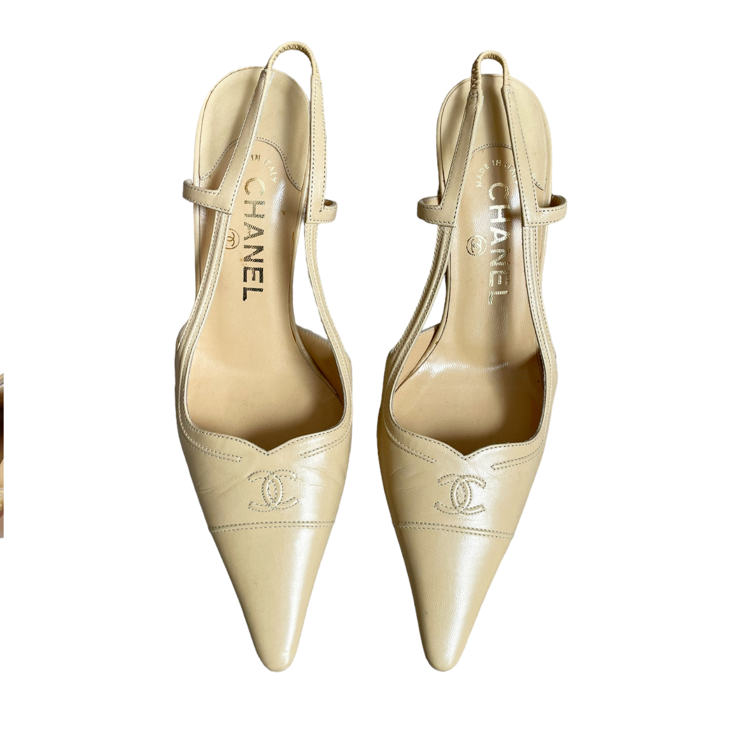 Chanel Logo Slingback Heels in Beige UK 3