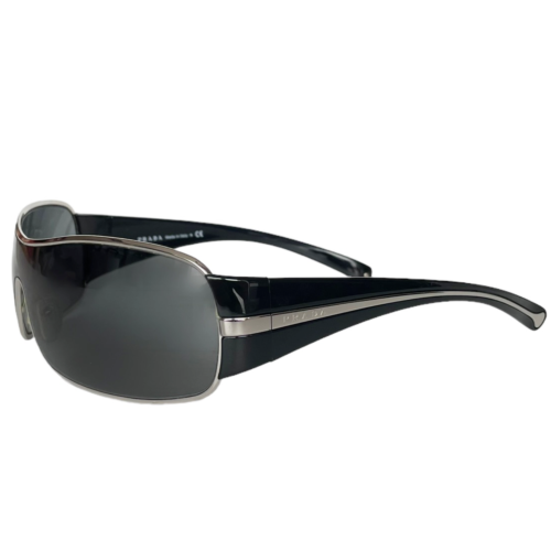 Vintage Prada Logo Rimless Wraparound Sunglasses in Black / Silver | NITRYL