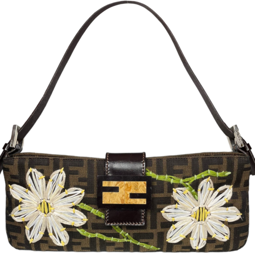 Vintage Fendi Monogram Daisy Shoulder Baguette Bag | NITRYL