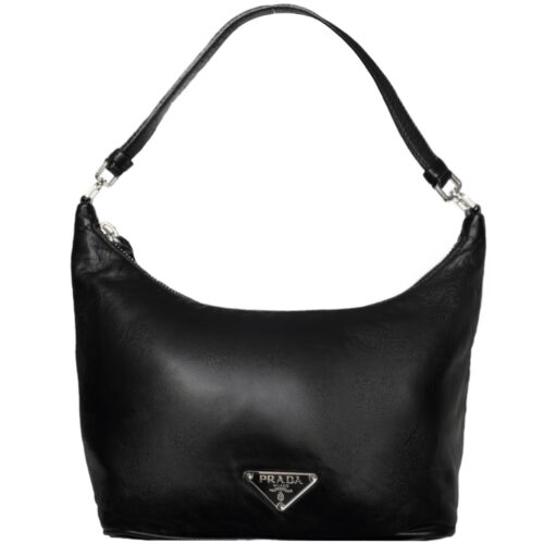 Vintage Prada Leather Mini Shoulder Bag in Black / Silver | NITRYL