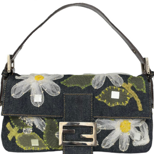 Vintage Fendi Daisy Flower Embellished Shoulder Baguette Bag | NITRYL