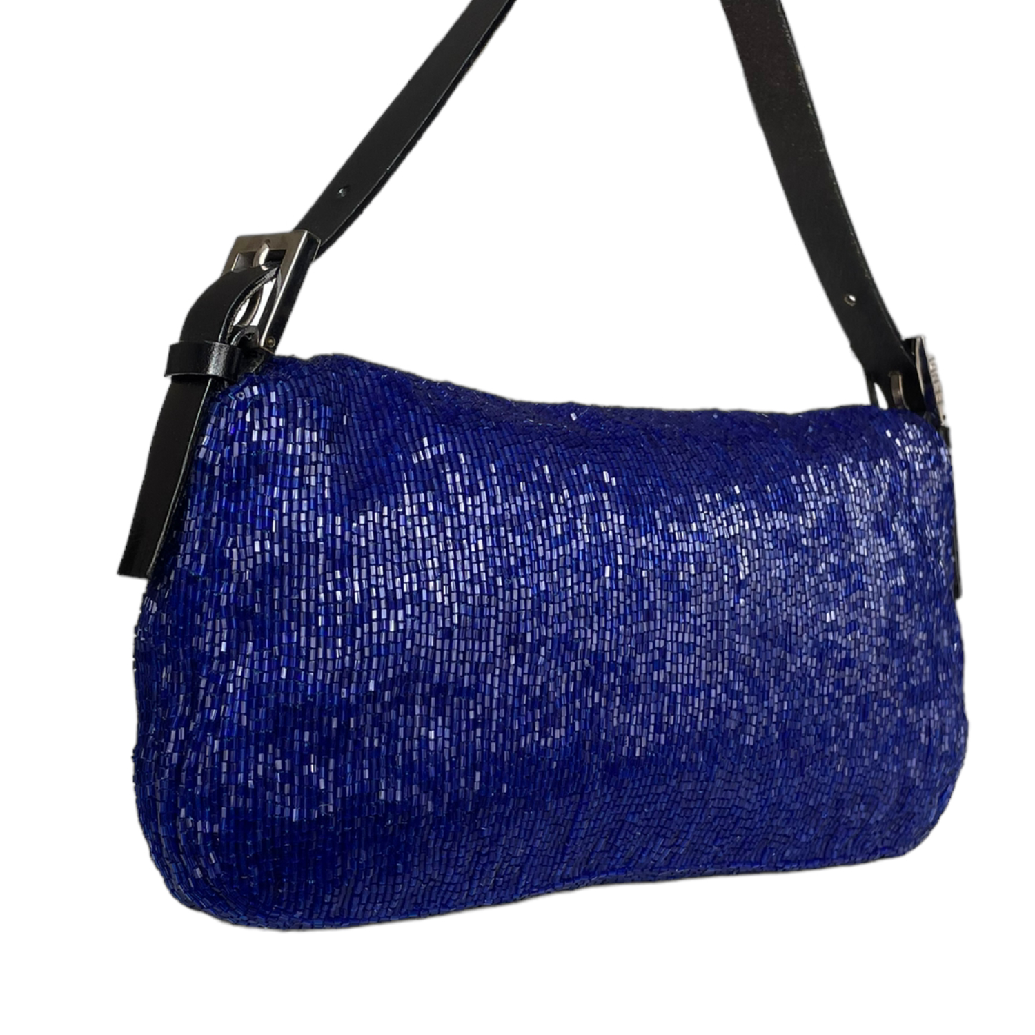 Fendi Beaded Shoulder Baguette Bag in Electric Blue Nitryl