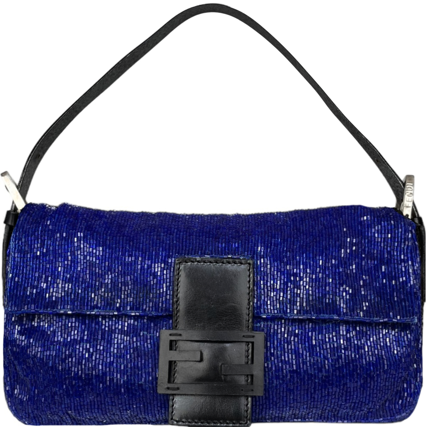 Fendi Beaded Shoulder Baguette Bag in Electric Blue Nitryl