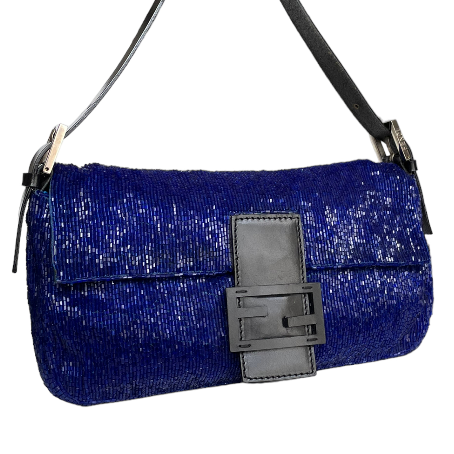 Fendi Beaded Shoulder Baguette Bag in Electric Blue Nitryl