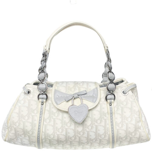 Vintage Dior Monogram Romantic Heart Shoulder Bag in White / Grey | NITRYL