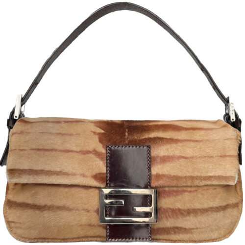 Vintage Fendi Striped Calfskin Shoulder Bag in Tan Brown | NITRYL
