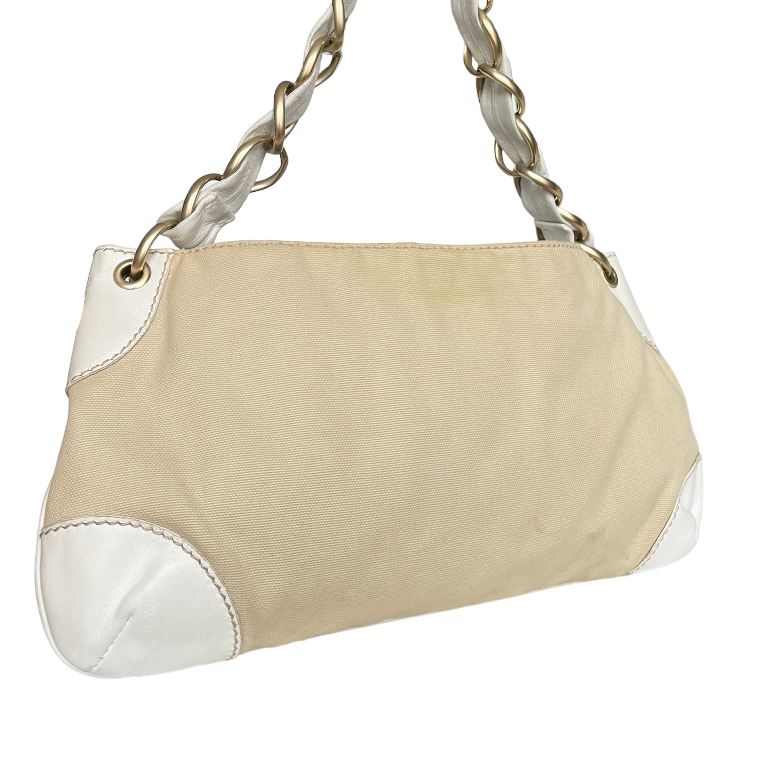 Chanel Logo Canvas Shoulder Bag in Beige White Nitryl