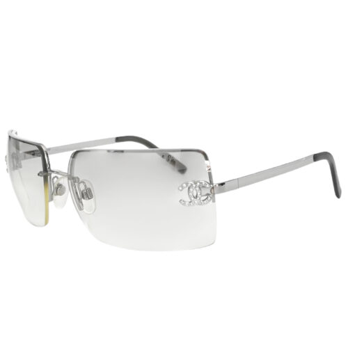 Vintage Chanel Diamante Rimless Sunglasses in Silver | NITRYL