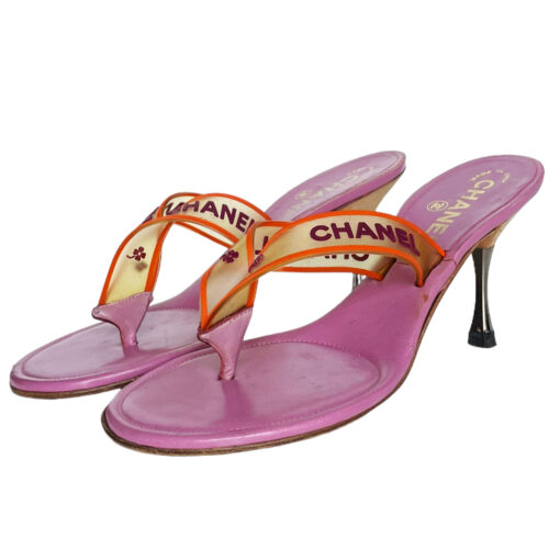 Vintage Chanel Logo Thong Heels in Pink / Orange UK 4 | NITRYL