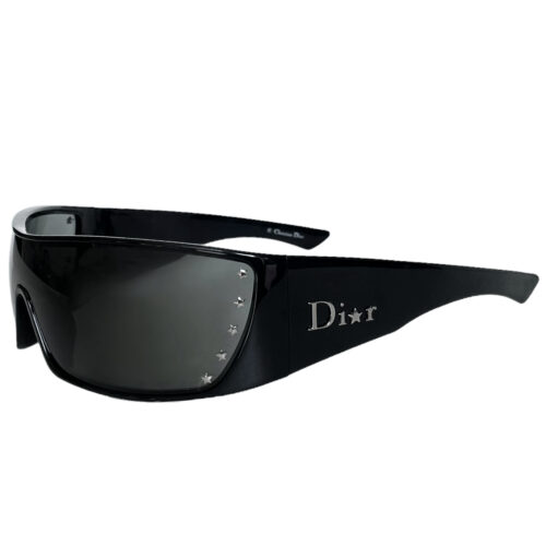 Vintage Dior Star Logo Wraparound Sunglasses in Black / Silver | NITRYL