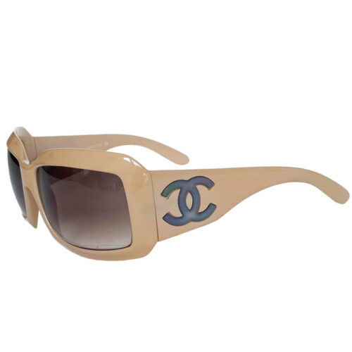 Vintage Chanel Pearl Logo Oversized Sunglasses in Beige | NITRYL