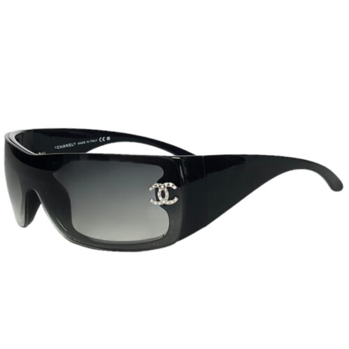 Vintage Chanel Diamante Wraparound Sunglasses in Black / Grey | NITRYL
