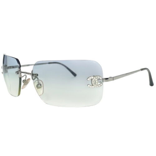 Vintage Chanel Diamante Rimless Ombre Sunglasses in Baby Blue / Silver | NITRYL