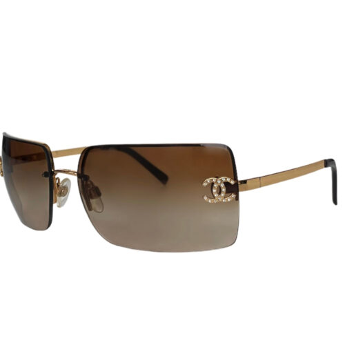 Vintage Chanel Diamante Rimless Sunglasses in Brown / Gold | NITRYL
