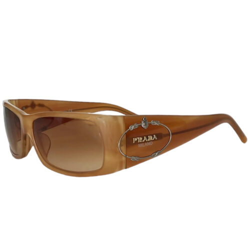 Vintage Prada Logo Wraparound Sunglasses in Beige / Tan | NITRYL