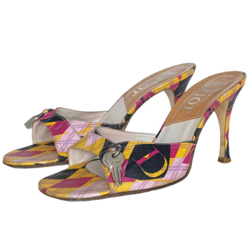 Vintage Dior Harlequin Lock Heels in Pink / Yellow UK 4.5 | NITRYL