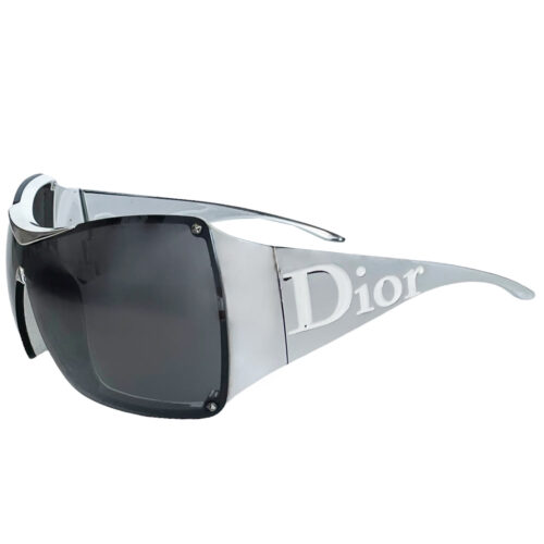 Vintage Dior Overshine Logo Wraparound Sunglasses in Silver | NITRYL