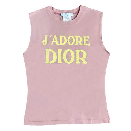 Vintage Dior J'Adore Spellout Tank Vest Top in Pink / Yellow UK 12 | NITRYL