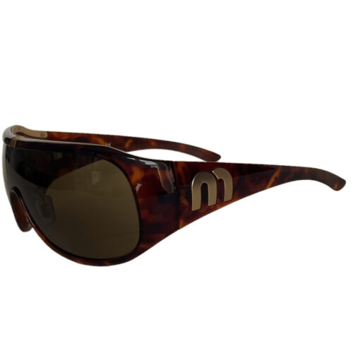 Vintage Miu Miu Logo Wraparound Sunglasses in Brown / Gold | NITRYL