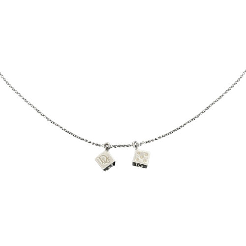Vintage Dior Logo Dice Necklace in Silver | NITRYL