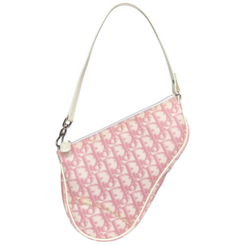 Vintage Dior Trotter Monogram Saddle Shoulder Bag in Baby Pink / White | NITRYL