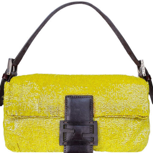 Vintage Fendi Beaded Shoulder Baguette Bag in Yellow | NITRYL