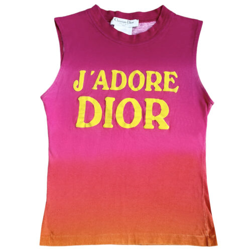 Vintage Dior J'Adore Spellout Tank Vest Top in Pink / Orange Ombre UK 8 | NITRYL