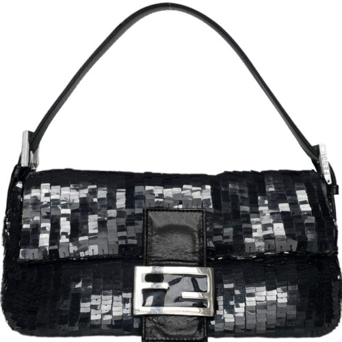 Vintage Fendi Sequin Shoulder Baguette Bag in Black / Silver | NITRYL