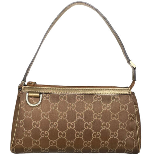 Vintage Gucci Monogram Satin Mini Shoulder Bag in Brown / Gold | NITRYL