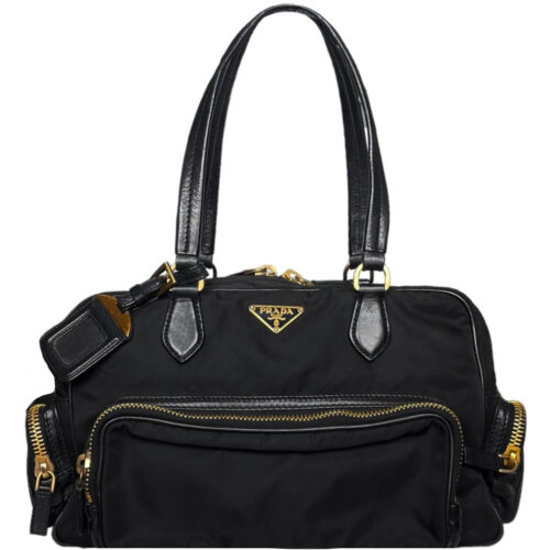 Vintage Prada Nylon Cargo Shoulder Bag in Black / Gold | NITRYL