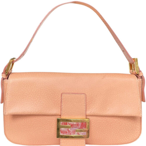 Vintage Fendi Leather Shoulder Baguette Bag in Peach Pink | NITRYL