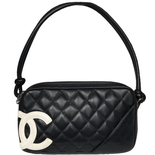 Vintage Chanel Quilted Cambon Logo Shoulder Bag in Black / White | NITRYL