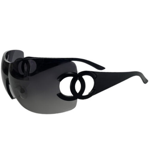 Vintage Chanel Logo Wraparound Sunglasses in Black | NITRYL