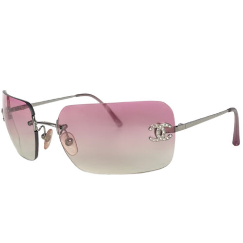 Vintage Chanel Diamante Rimless Ombre Sunglasses in Hot Pink | NITRYL