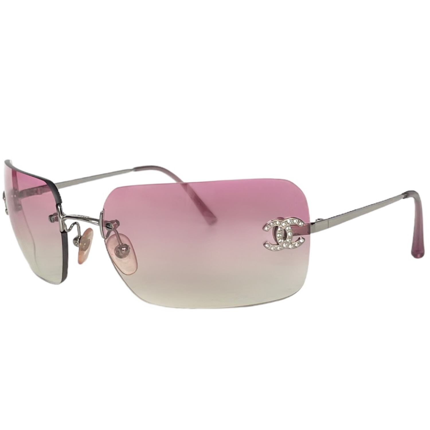 Chanel Diamante Rimless Ombre Sunglasses in Hot Pink / Silver