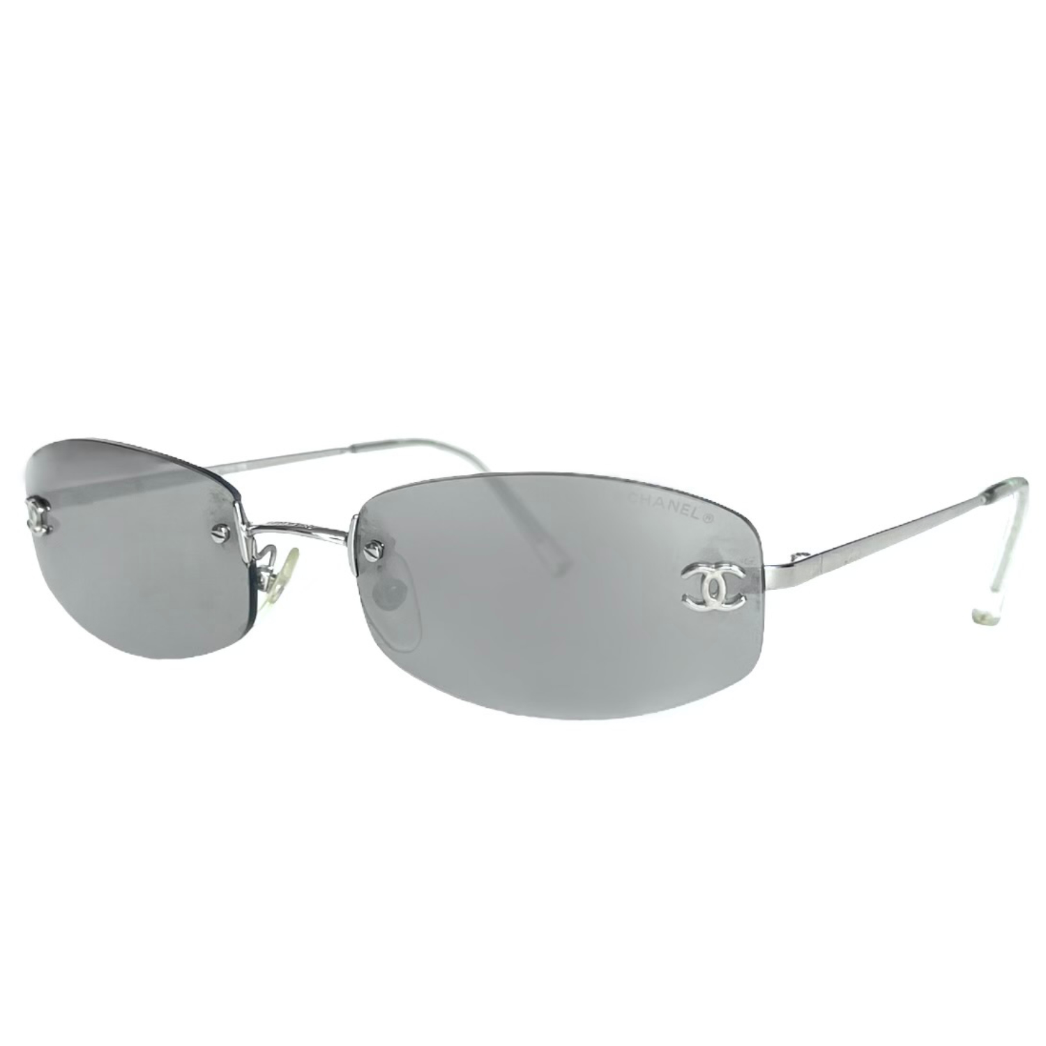 Chanel Rimless Logo Shield Sunglasses in Silver – Nitryl