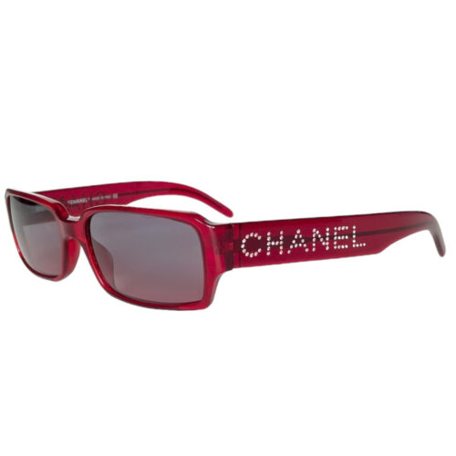 Vintage Chanel Diamante Spellout Sunglasses in Red / Silver | NITRYL