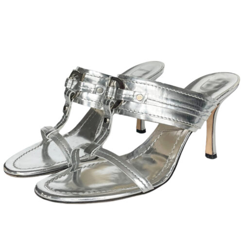 Vintage Dior Logo Metallic Chrome Heels in Silver UK 6 | NITRYL
