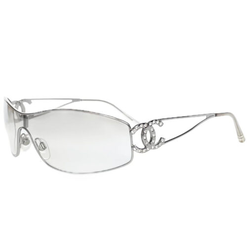 Vintage Chanel Diamante Wraparound Sunglasses in Silver | NITRYL