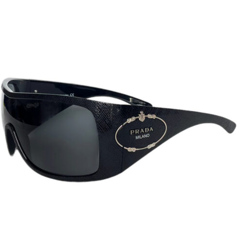 Vintage Prada Logo Oversized Wraparound Sunglasses in Black | NITRYL