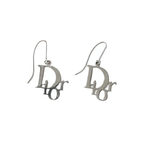 Vintage Dior Monogram Logo Earrings in Silver | NITRYL
